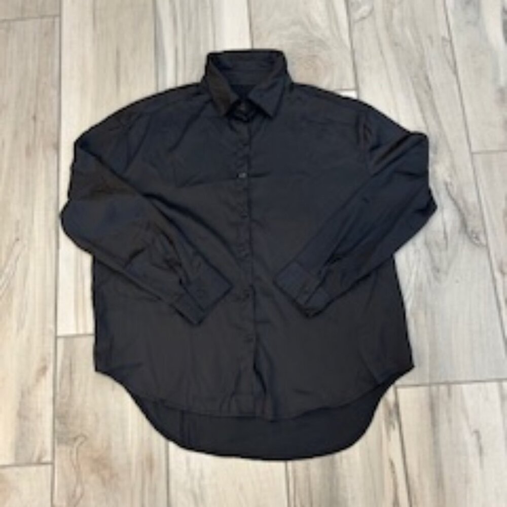 Black silk like button down blouse